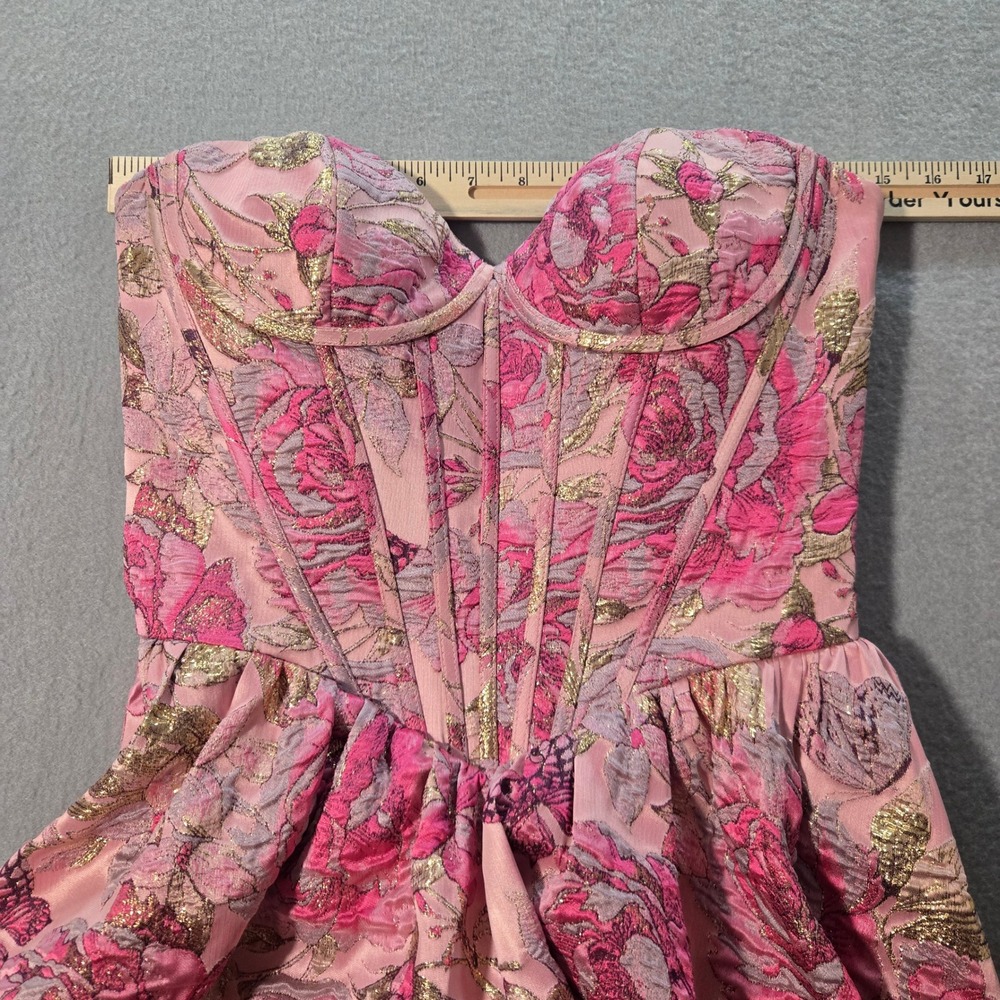 Sherri Hill Gown Womens 2‎ Pink Gold Floral Butterfly Brocade Corset Ball Gown - Picture 10 of 11